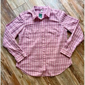 L.L.Bean Vacationland Seersucker Shirt Women M Iced Orchid Gingham NWT